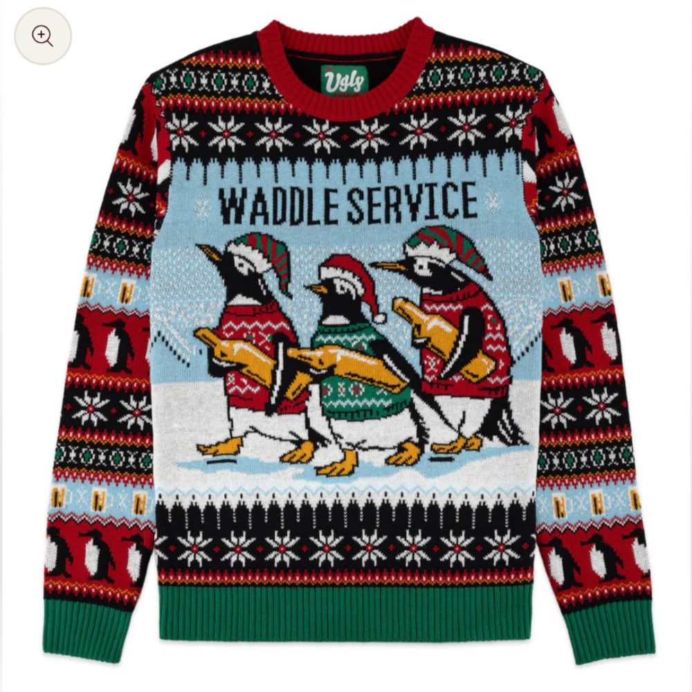 #635 - The Ugly Christmas Sweater Brand Waddle Service Penguin Crewneck Sweater